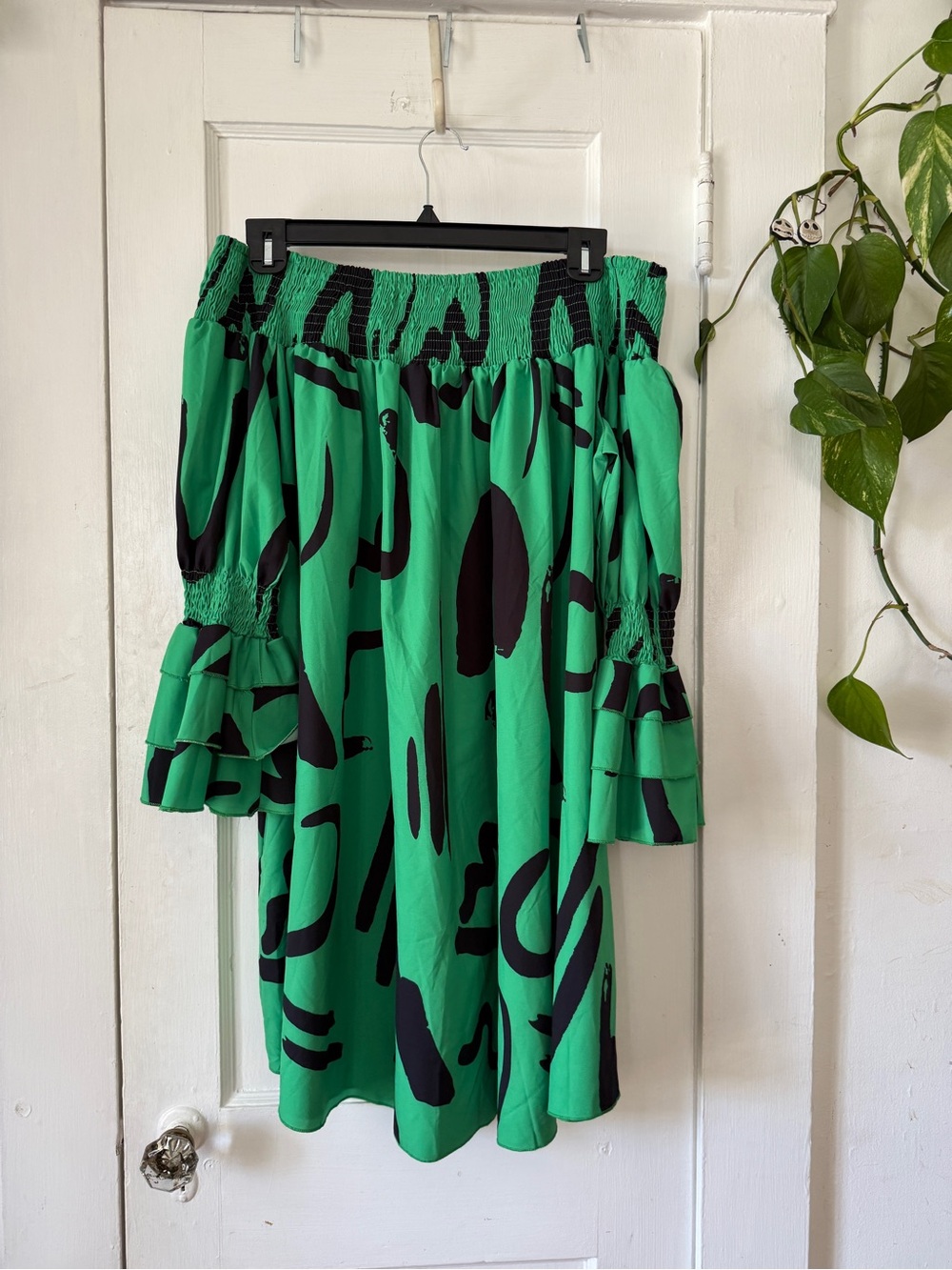 Bold Green dress with Black Abstract Print